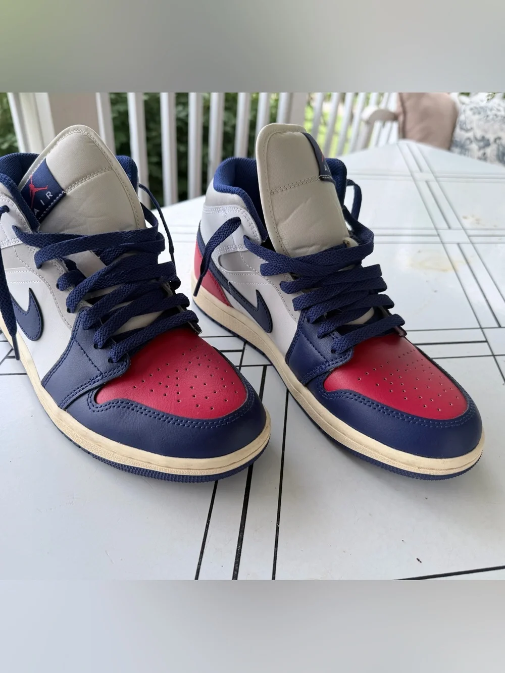 Air Jordan men’s ' High-Top Sneakers in Navy/Red/Cream